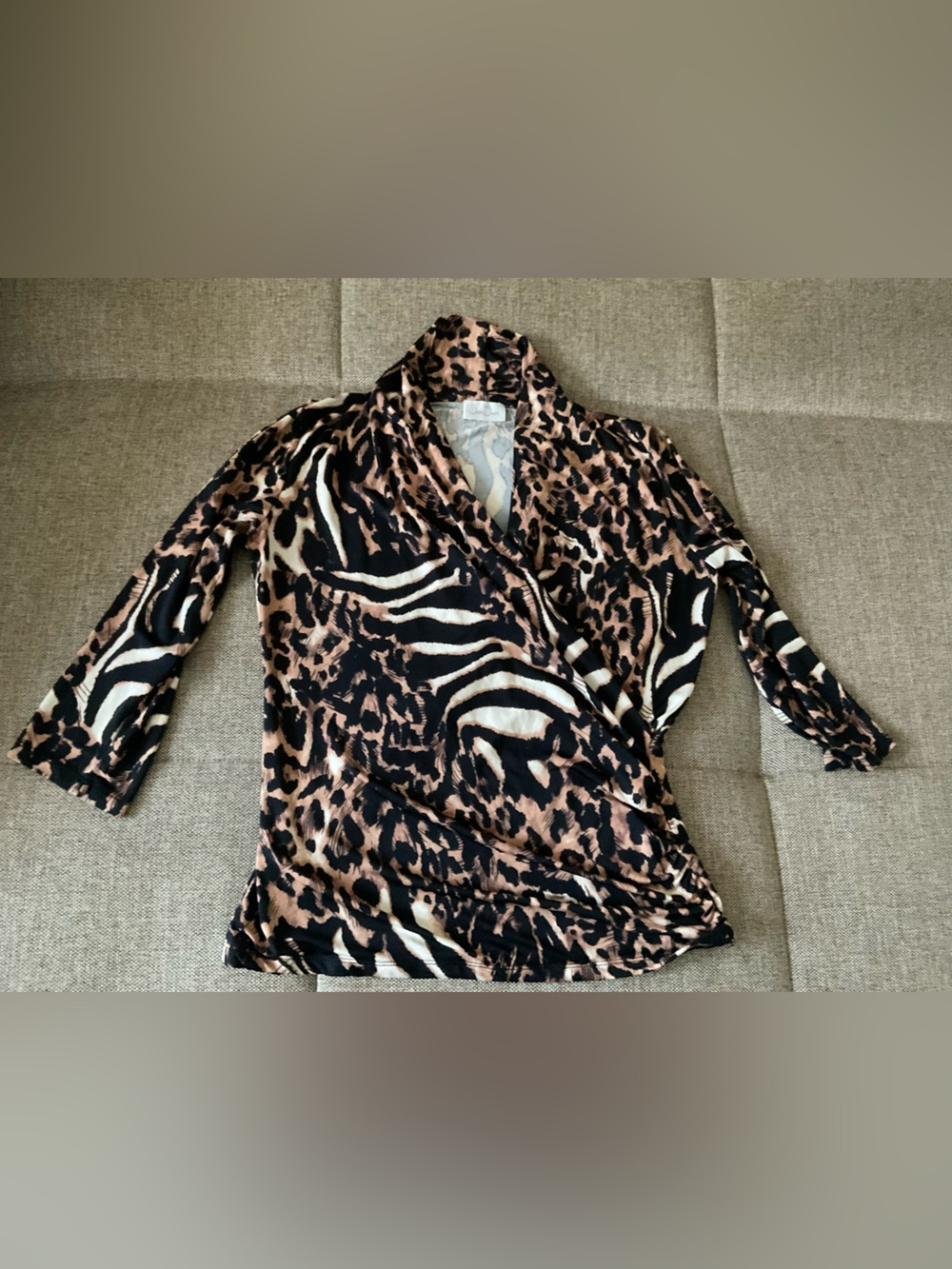 Women's Animal-Print Long Sleeve Blouse — Black & Brown